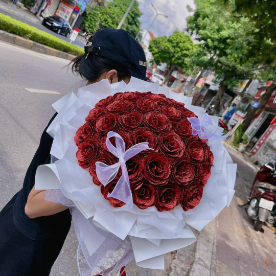 Hoa hồng sáp phối ren theo yêu cầu - Hoa sáp Bến Lức Long An 
